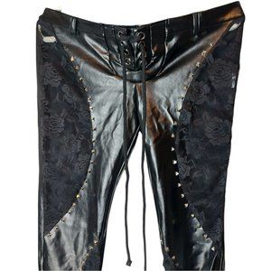 Faux Leather Pants With Studs And Lace Size 2XL  New- 50$
